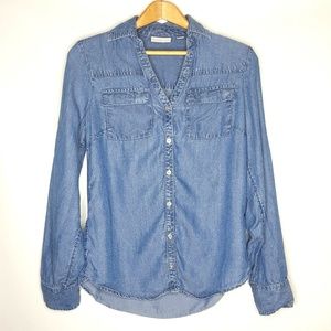 NY & Co Denim Chambray XS Button Down Shirt